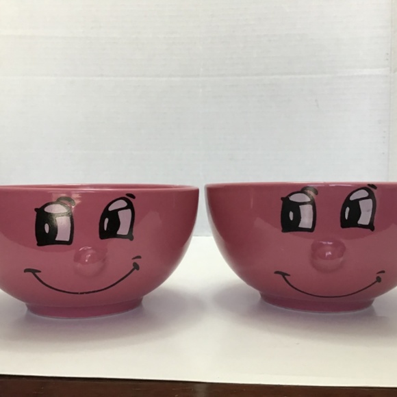 2 VTG Anthropomorphic 3D Face Bowls Ceramic Bowl With Glossy Finish Pink - Picture 2 of 8